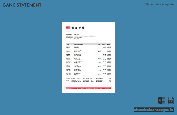 Beispiel eines Kontoauszugs der Taiwan Chang Hwa Bank (Excel-Vorschau)